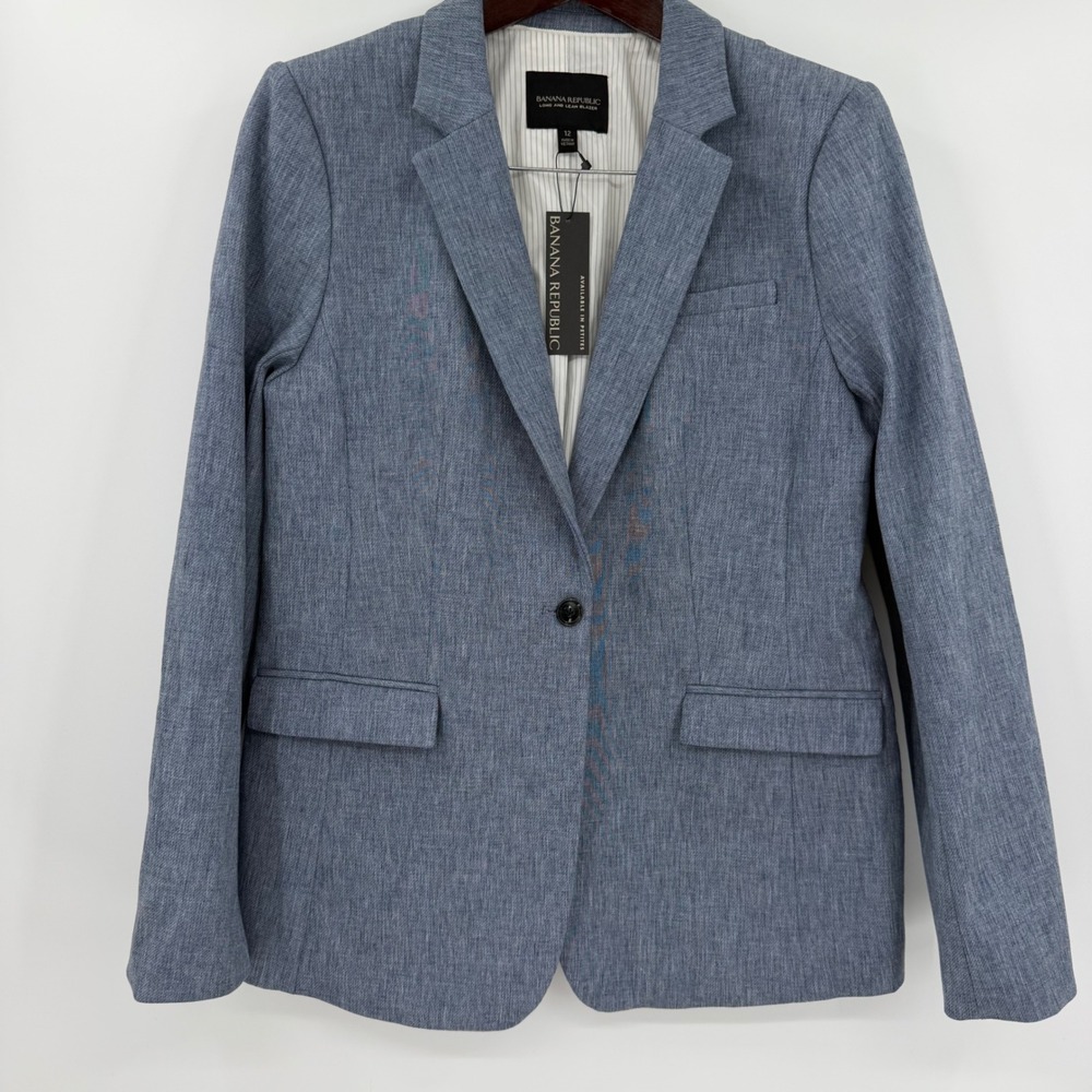 Banana Republic Long and Lean Blazer Blue Textured Cotton Blend 274127-00-1